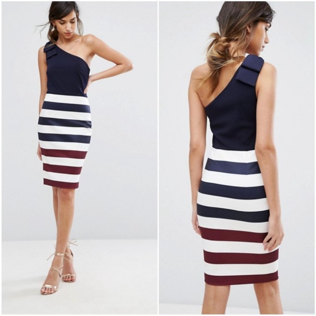 Elegant One-Shoulder Striped Dress